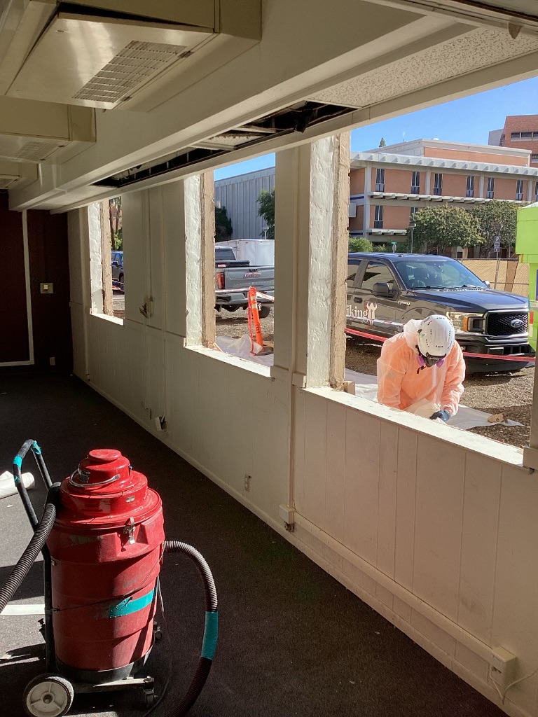 Corridor work area and worker protection at ASU Irish Hall