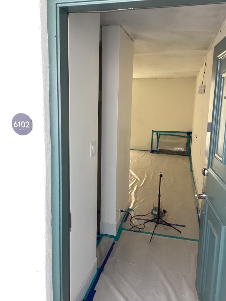Protected hotel room entrance and floor pathway
