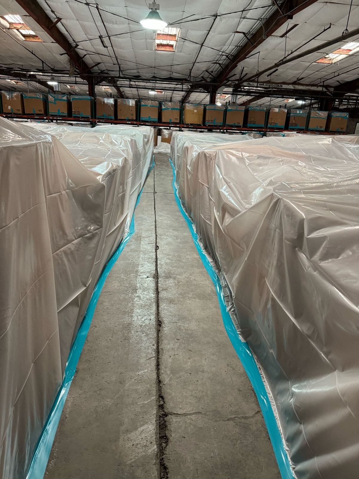 Protected aisles and stored materials after controls were installed.